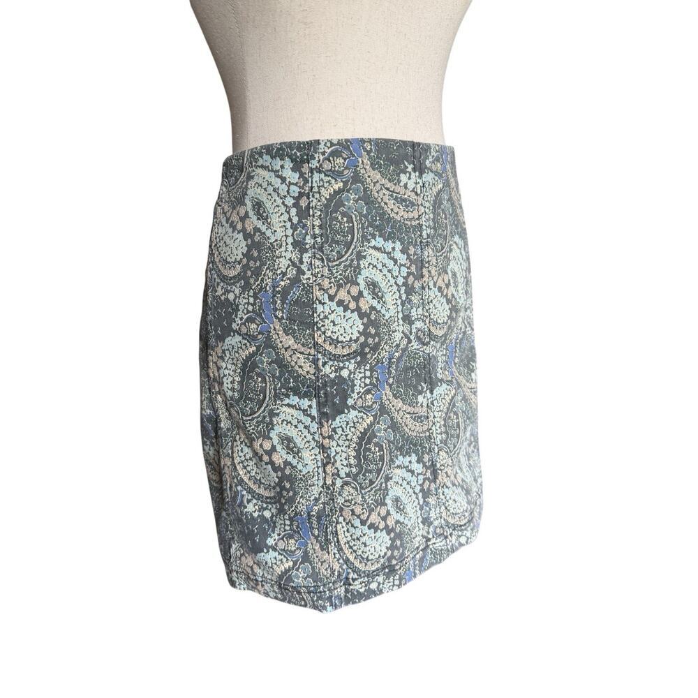 Free People Modern Femme Green Mini Short Skirt Paisley Fall Printed Size 12 - Picture 4 of 10